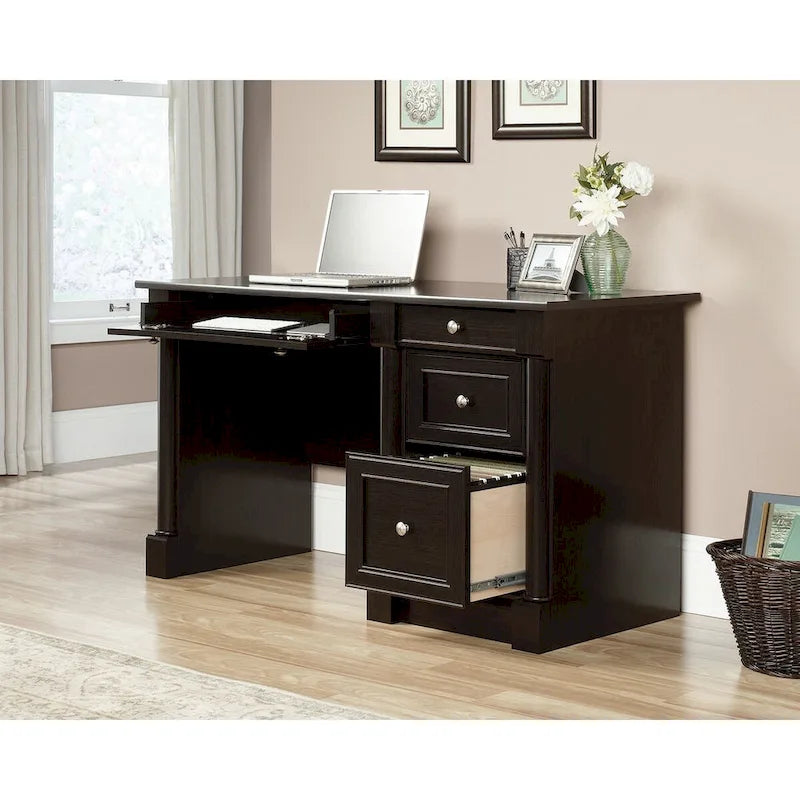 Bureau d'ordinateur en chêne vintage / chêne fendu / cerisier sélectionné / chêne éolien avec tiroir pour clavier, 2 tiroirs et tiroir classeur – Simple