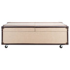 Table basse Malle de voyage en Cognac / Marron / Noir / Crème / Beige avec couvercle coulissant, casier à vin et roulettes