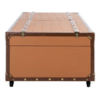 Table basse Malle de voyage en Cognac / Marron / Noir / Crème / Beige avec couvercle coulissant, casier à vin et roulettes