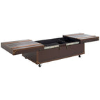 Table basse Malle de voyage en Cognac / Marron / Noir / Crème / Beige avec couvercle coulissant, casier à vin et roulettes
