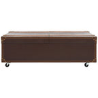 Table basse Malle de voyage en Cognac / Marron / Noir / Crème / Beige avec couvercle coulissant, casier à vin et roulettes