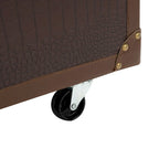 Table basse Malle de voyage en Cognac / Marron / Noir / Crème / Beige avec couvercle coulissant, casier à vin et roulettes