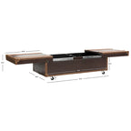 Table basse Malle de voyage en Cognac / Marron / Noir / Crème / Beige avec couvercle coulissant, casier à vin et roulettes