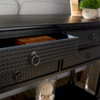 Console 4 tiroirs à détails sculptés – Blanc / Gris mastic / Noir / Gris vieilli – 42 po