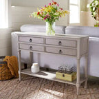 Console 4 tiroirs à détails sculptés – Blanc / Gris mastic / Noir / Gris vieilli – 42 po