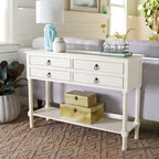 Console 4 tiroirs à détails sculptés – Blanc / Gris mastic / Noir / Gris vieilli – 42 po
