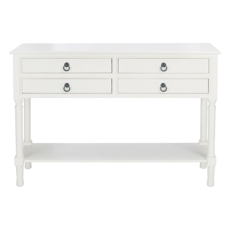 Console 4 tiroirs à détails sculptés – Blanc / Gris mastic / Noir / Gris vieilli – 42 po