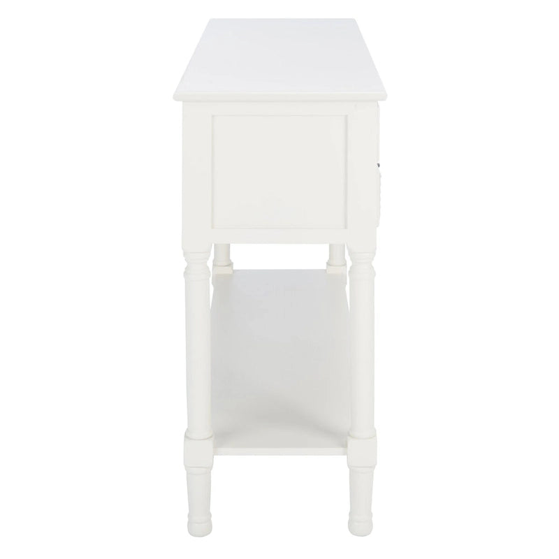 Console 4 tiroirs à détails sculptés – Blanc / Gris mastic / Noir / Gris vieilli – 42 po