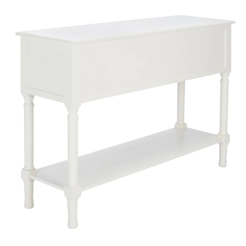 Console 4 tiroirs à détails sculptés – Blanc / Gris mastic / Noir / Gris vieilli – 42 po