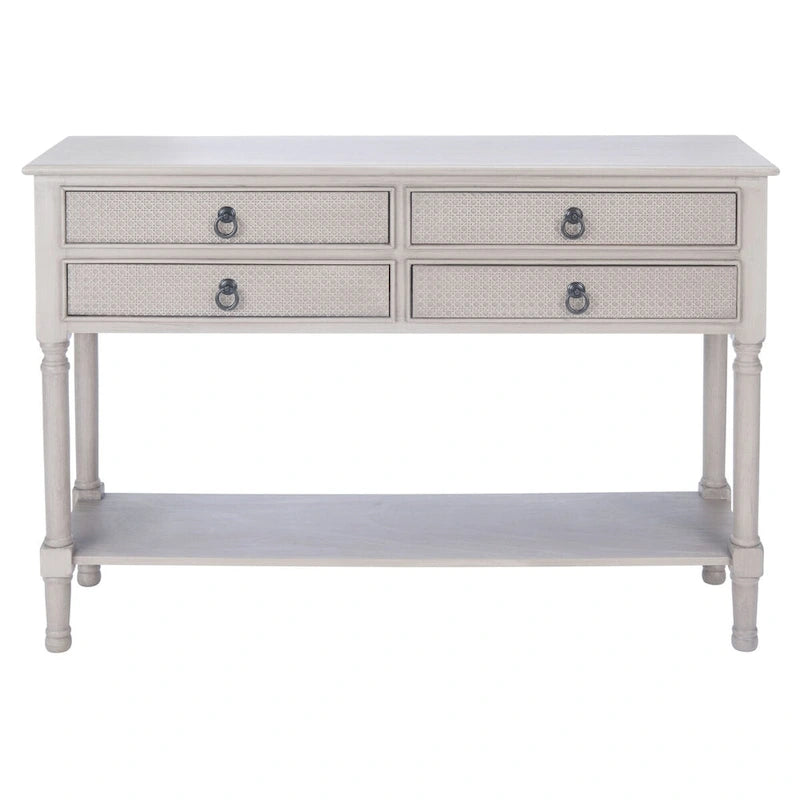 Console 4 tiroirs à détails sculptés – Blanc / Gris mastic / Noir / Gris vieilli – 42 po