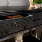 Console 4 tiroirs à détails sculptés – Blanc / Gris mastic / Noir / Gris vieilli – 42 po