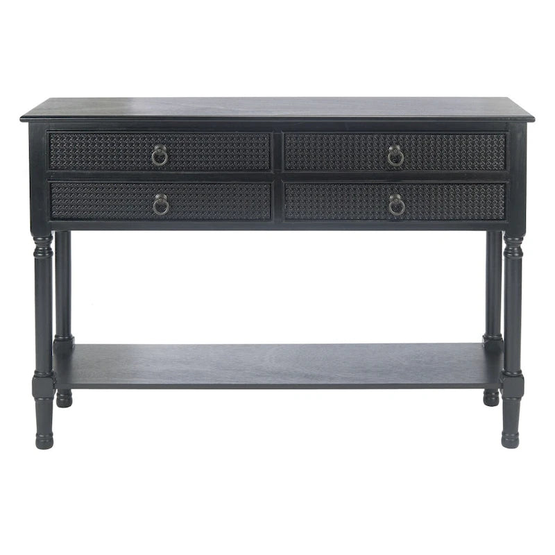 Console 4 tiroirs à détails sculptés – Blanc / Gris mastic / Noir / Gris vieilli – 42 po