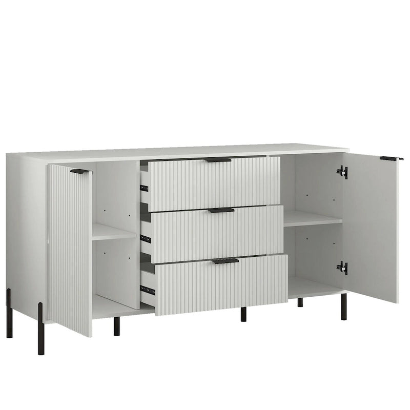 Meuble de rangement MDF Off White / Noir / Bleu marine avec pieds en métal et étagère réglable – 58 po
