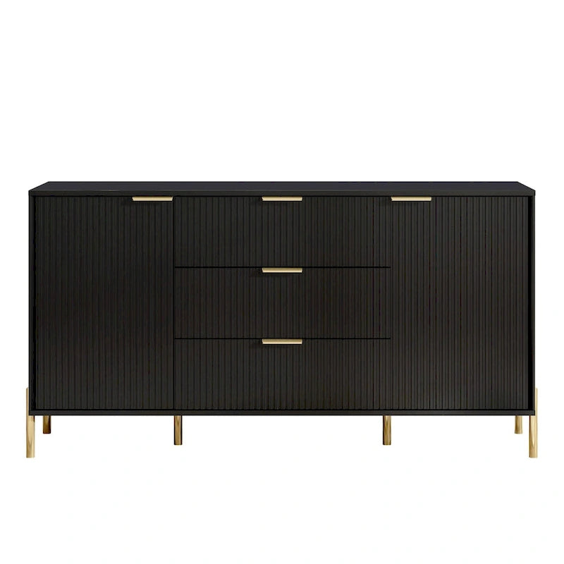 Meuble de rangement MDF Off White / Noir / Bleu marine avec pieds en métal et étagère réglable – 58 po
