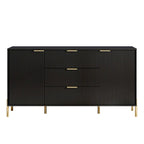 Meuble de rangement MDF Off White / Noir / Bleu marine avec pieds en métal et étagère réglable – 58 po