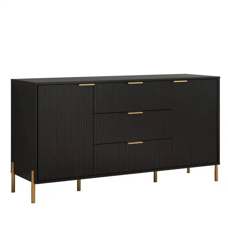 Meuble de rangement MDF Off White / Noir / Bleu marine avec pieds en métal et étagère réglable – 58 po