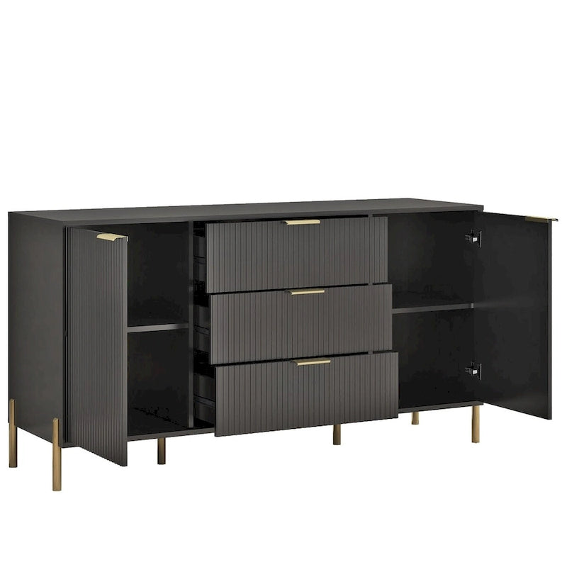 Meuble de rangement MDF Off White / Noir / Bleu marine avec pieds en métal et étagère réglable – 58 po