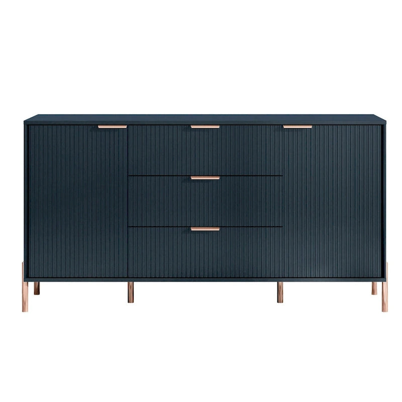 Meuble de rangement MDF Off White / Noir / Bleu marine avec pieds en métal et étagère réglable – 58 po