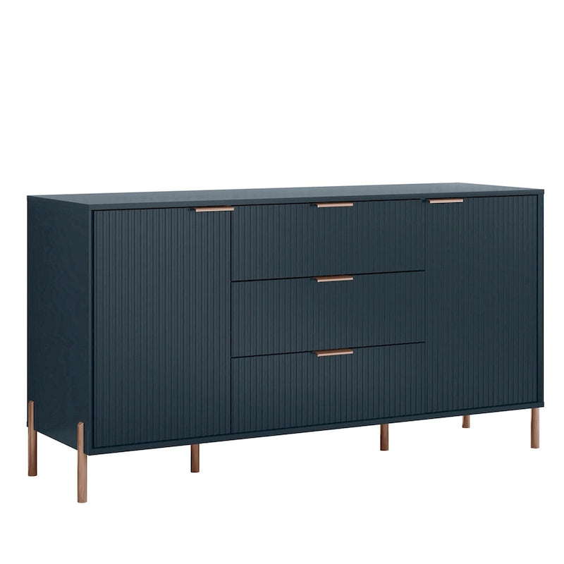 Meuble de rangement MDF Off White / Noir / Bleu marine avec pieds en métal et étagère réglable – 58 po