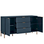 Meuble de rangement MDF Off White / Noir / Bleu marine avec pieds en métal et étagère réglable – 58 po