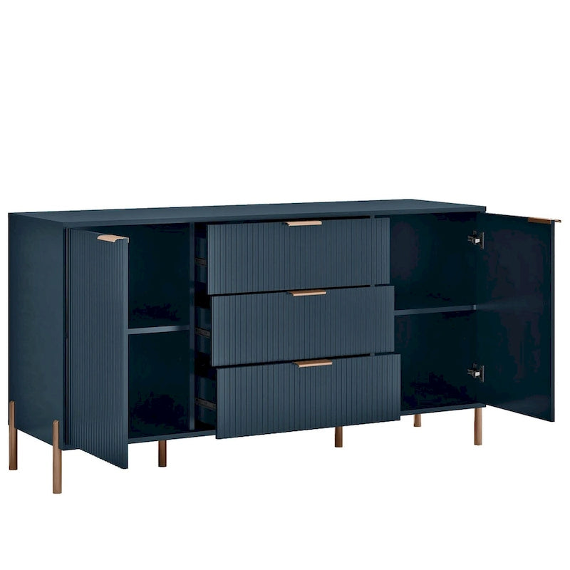 Meuble de rangement MDF Off White / Noir / Bleu marine avec pieds en métal et étagère réglable – 58 po