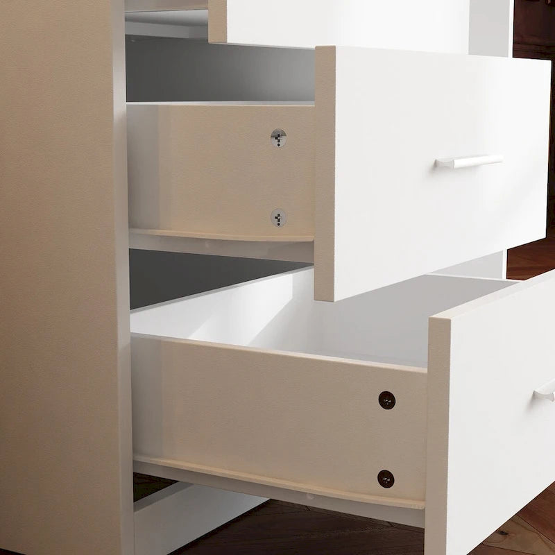 Coiffeuse avec éclairage LED blanc, miroir pleine longueur et 4 tiroirs – Simple