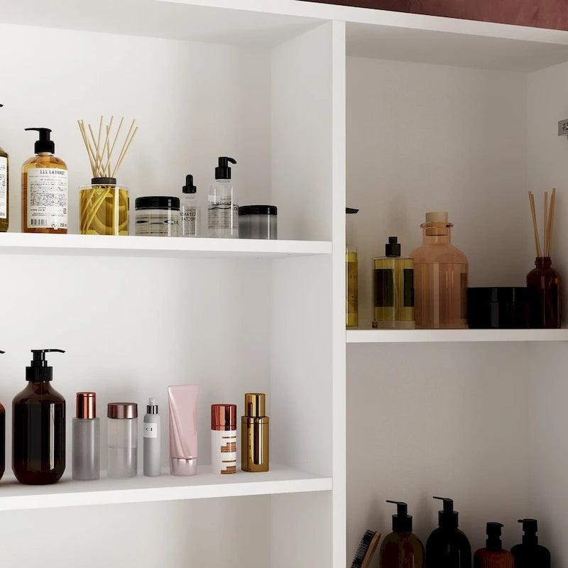 Coiffeuse avec éclairage LED blanc, miroir pleine longueur et 4 tiroirs – Simple
