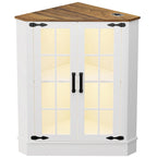 Meuble d'angle de rangement en MDF noir/blanc avec lumières LED, 2 tiroirs, 4 placards et prises USB-C + AC – Simple