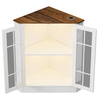 Meuble d'angle de rangement en MDF noir/blanc avec lumières LED, 2 tiroirs, 4 placards et prises USB-C + AC – Simple