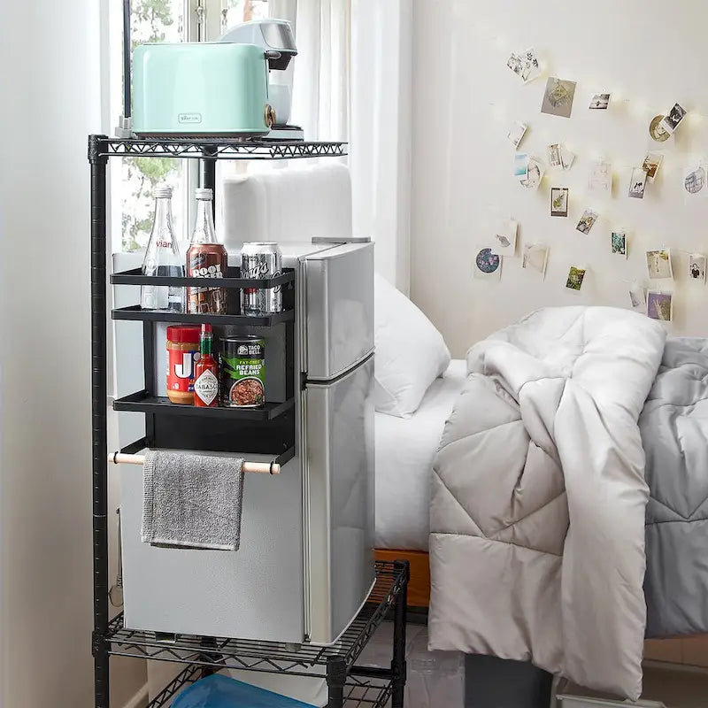 Étagère de rangement magnétique pour réfrigérateur (blanc/noir) avec porte-serviettes en papier et option de montage mural – Simple