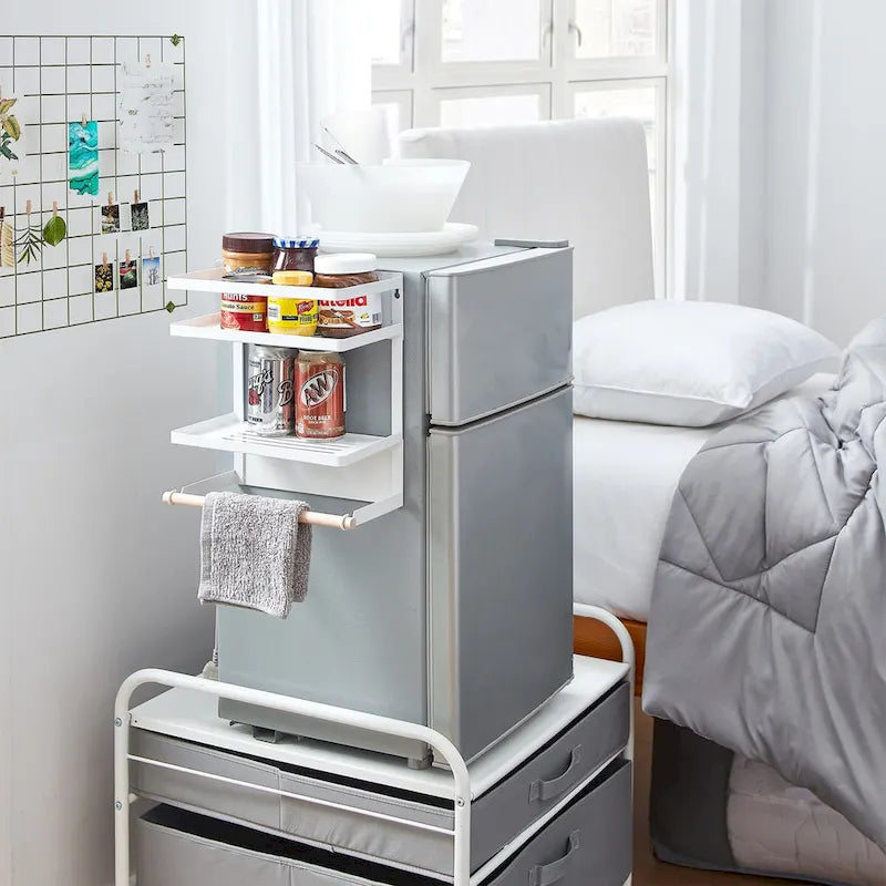 Étagère de rangement magnétique pour réfrigérateur (blanc/noir) avec porte-serviettes en papier et option de montage mural – Simple