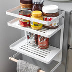 Étagère de rangement magnétique pour réfrigérateur (blanc/noir) avec porte-serviettes en papier et option de montage mural – Simple
