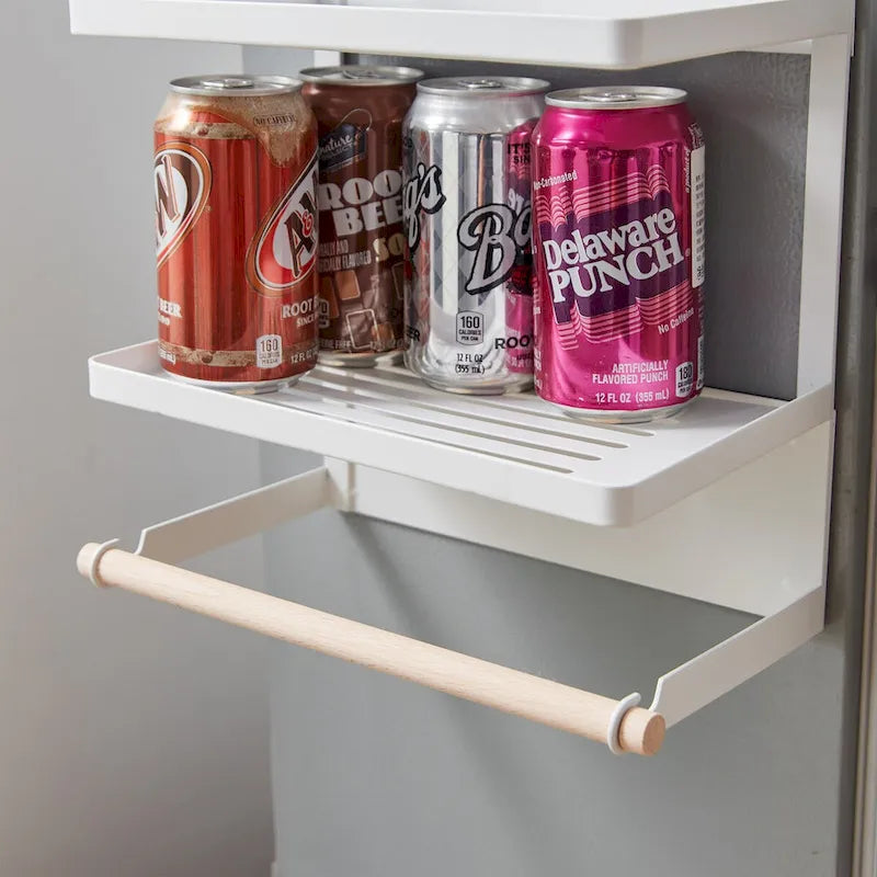 Étagère de rangement magnétique pour réfrigérateur (blanc/noir) avec porte-serviettes en papier et option de montage mural – Simple