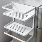 Étagère de rangement magnétique pour réfrigérateur (blanc/noir) avec porte-serviettes en papier et option de montage mural – Simple