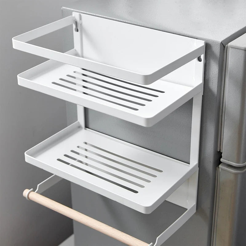 Étagère de rangement magnétique pour réfrigérateur (blanc/noir) avec porte-serviettes en papier et option de montage mural – Simple
