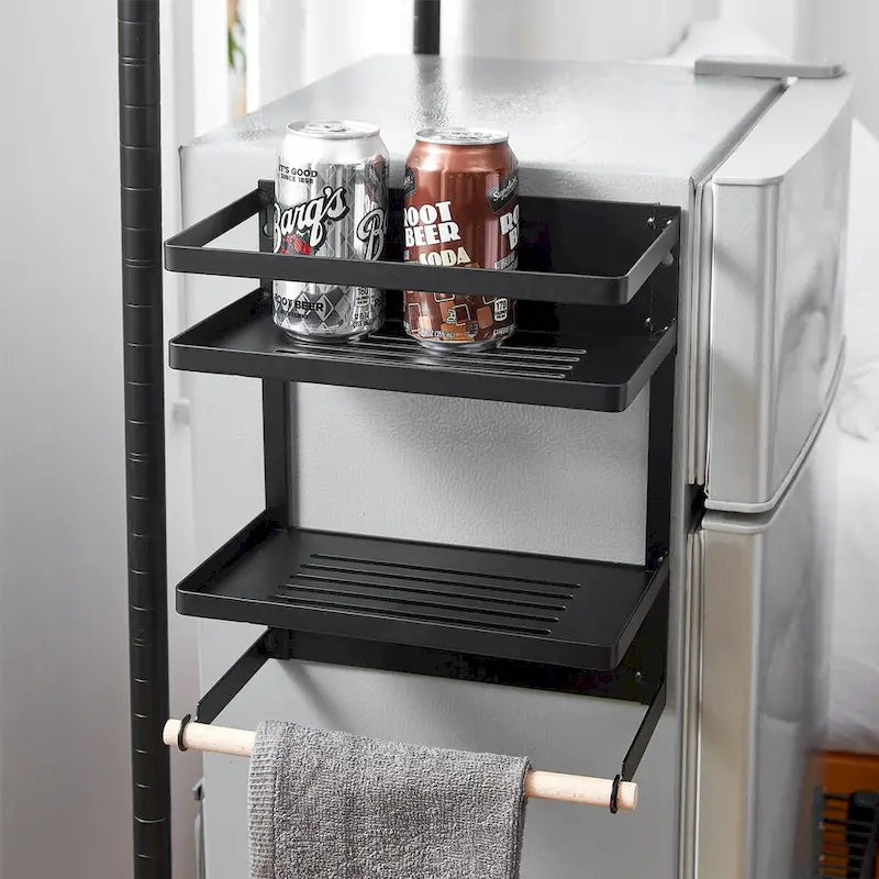 Étagère de rangement magnétique pour réfrigérateur (blanc/noir) avec porte-serviettes en papier et option de montage mural – Simple