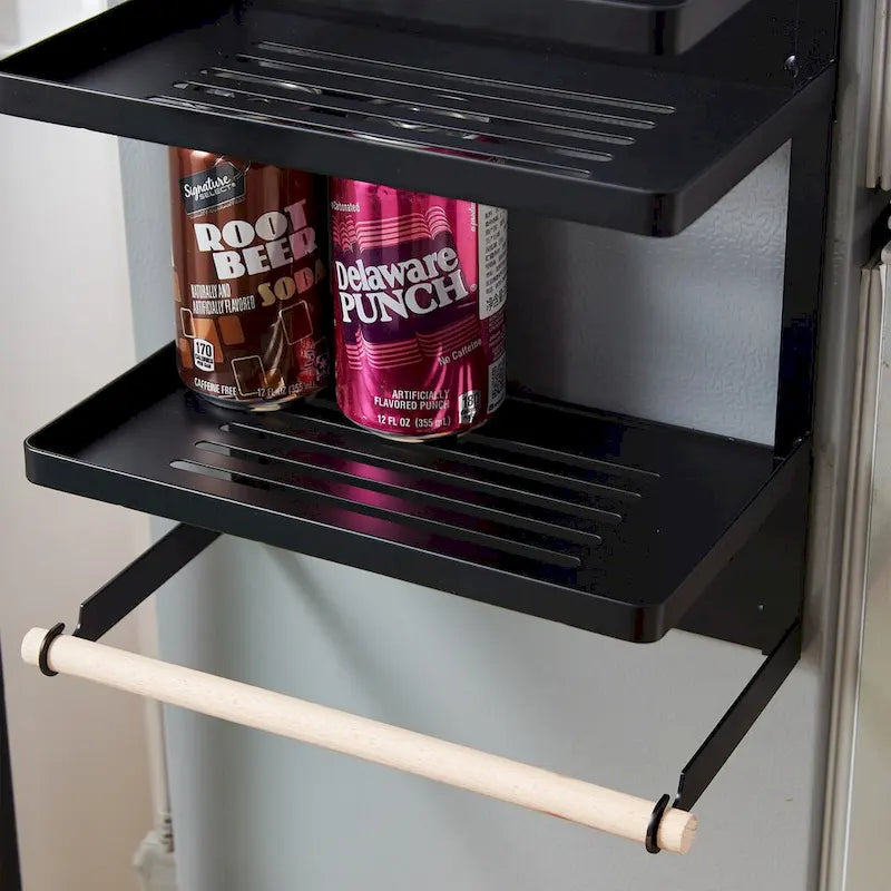 Étagère de rangement magnétique pour réfrigérateur (blanc/noir) avec porte-serviettes en papier et option de montage mural – Simple