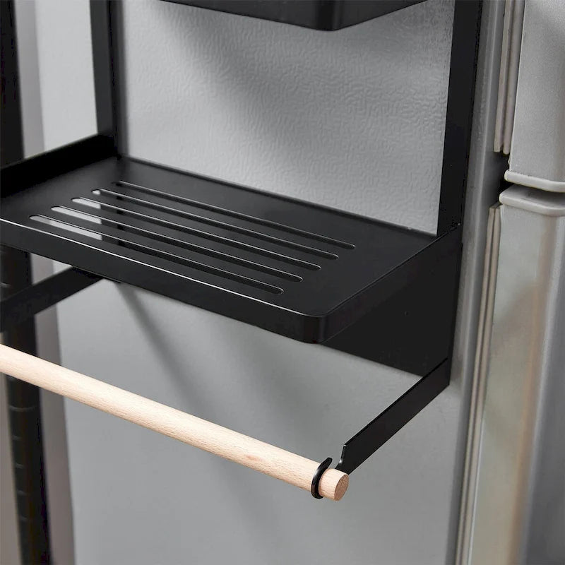 Étagère de rangement magnétique pour réfrigérateur (blanc/noir) avec porte-serviettes en papier et option de montage mural – Simple