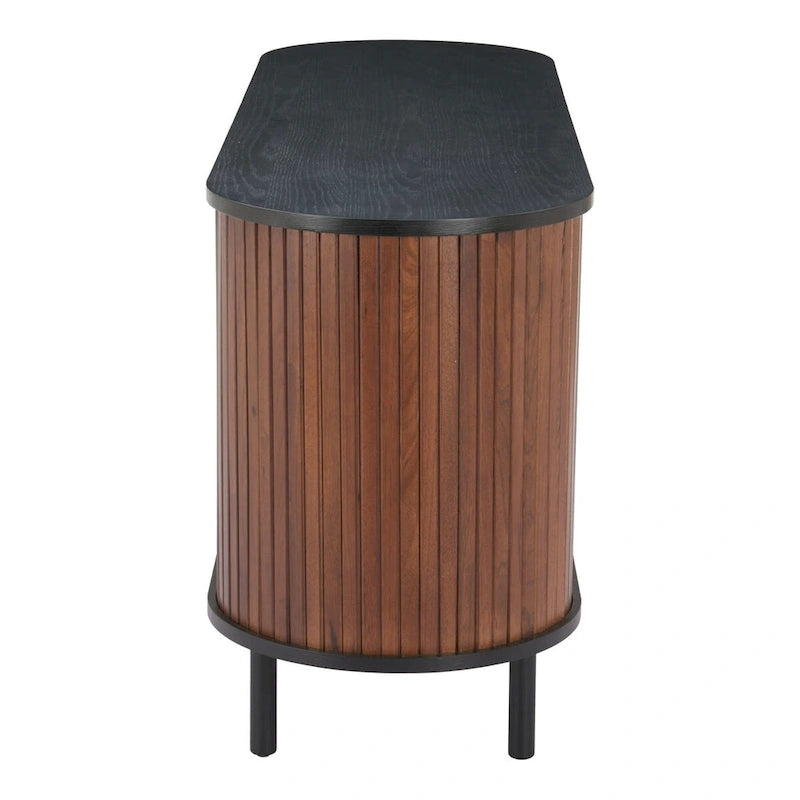 Buffet en MDF Noir et Noyer avec Pieds en Bois et Rangement – Simple