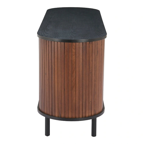 Buffet en MDF Noir et Noyer avec Pieds en Bois et Rangement – Simple