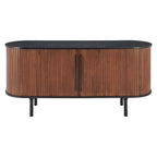 Buffet en MDF Noir et Noyer avec Pieds en Bois et Rangement – Simple