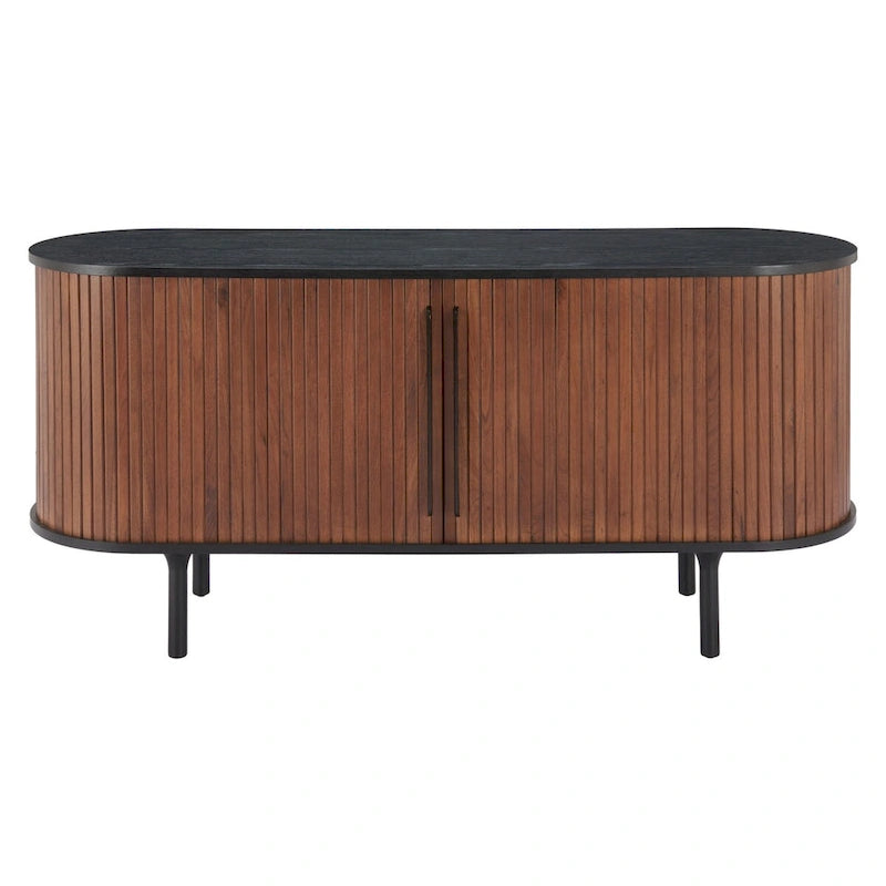 Buffet en MDF Noir et Noyer avec Pieds en Bois et Rangement – Simple
