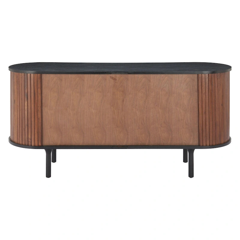 Buffet en MDF Noir et Noyer avec Pieds en Bois et Rangement – Simple