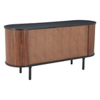 Buffet en MDF Noir et Noyer avec Pieds en Bois et Rangement – Simple