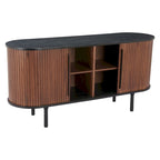 Buffet en MDF Noir et Noyer avec Pieds en Bois et Rangement – Simple