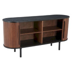 Buffet en MDF Noir et Noyer avec Pieds en Bois et Rangement – Simple