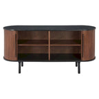 Buffet en MDF Noir et Noyer avec Pieds en Bois et Rangement – Simple