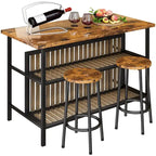 Îlot de cuisine en faux marbre blanc/brun vieilli/brun/beige avec 2 tabourets et étagères ouvertes – 2 places