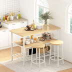Îlot de cuisine en faux marbre blanc/brun vieilli/brun/beige avec 2 tabourets et étagères ouvertes – 2 places