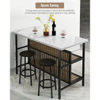 Îlot de cuisine en faux marbre blanc/brun vieilli/brun/beige avec 2 tabourets et étagères ouvertes – 2 places